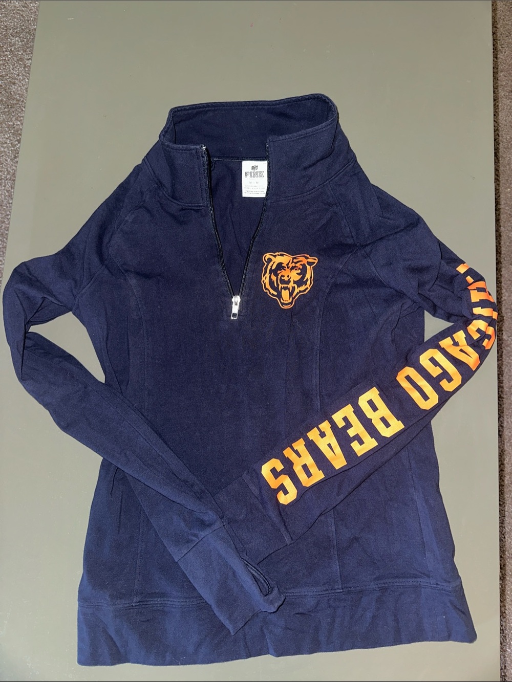 PINK Victoria's Secret Navy and Orange Chicago Bears Half-Zip Pullover